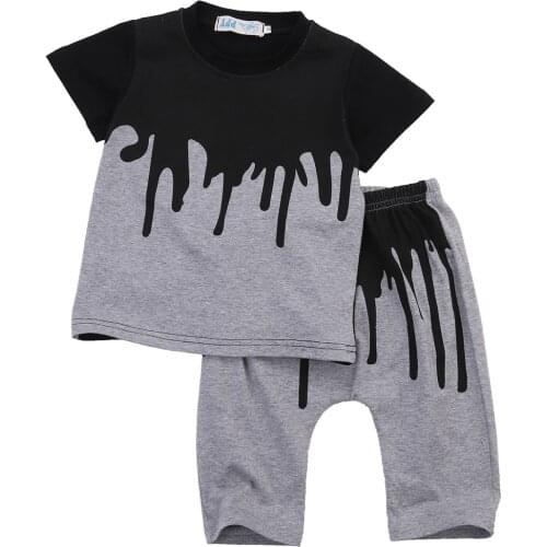 Pudcoco Kids Boys Clothes Summer Summer Children Clothing Black Patterned Rendering T-shirt Top and Jogger Pants