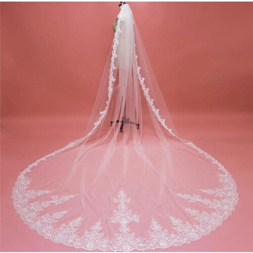 High Quality Long Bridal Veil 4 Meters White Ivory Tulle Lace Wedding Veil with Comb Bruids Sluier Wedding Accessories 2020