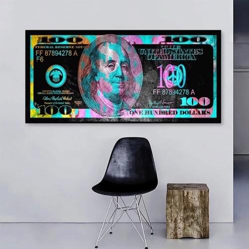 Colourful 100 Dollar Bill Canvas Painting Inspirational Posters and Prints Cuadros Wall Art Pictures for Living Room Home Decor