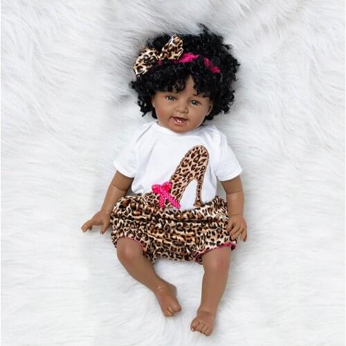 New 56Cm Lifelike Reborn Baby Doll Full Vinyl Body Doll Realistic 22Inch Newborn Baby Dolls With Teeth African American Toy