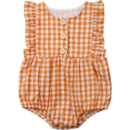 Summer Cute Newborn Baby Girls Plaids Short Sleeve Bodysuit Jumpsuit Outfits Set Clothes Playsuit