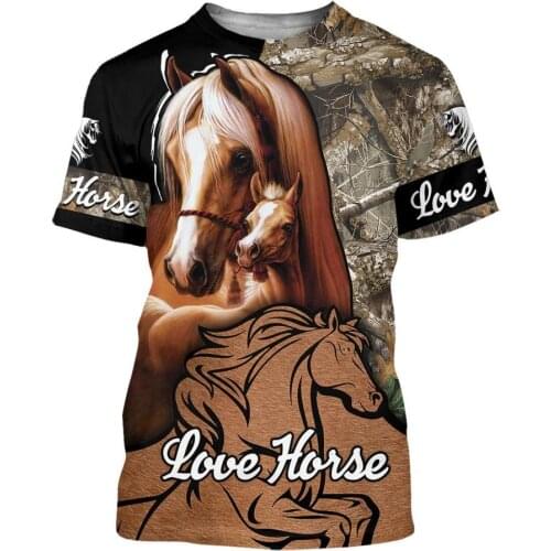 Summer Fashion Animal Love Horse Art Camo Men/Women Leisure O-Neck T-shirts 3D Print / Beach Shorts / Tank / Oversized Top S-258
