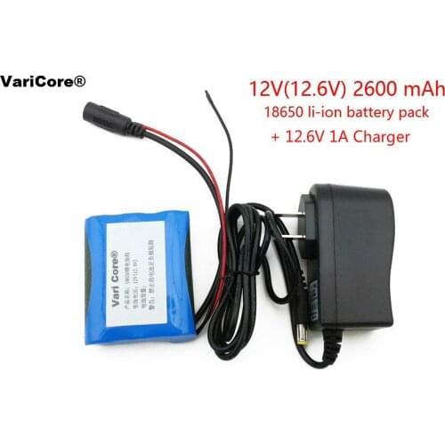 VariCore 12 V 18650 2600 mAh Li-Ion battery pcak For CCTV Cameras 12.6 V 2.6 AH and 12.6V 1A charger