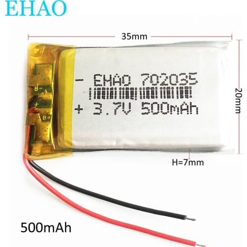 3.7V 500mAh 702035 Lithium Polymer LiPo Rechargeable Battery Cells For Mp3 bluetooth GPS Speaker Recorder camera Led Light
