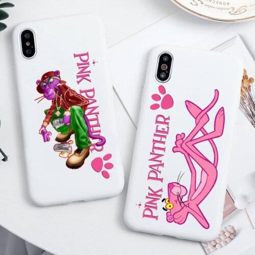 Cute funny cartoon pink panther Phone Case For iphone 12 11 Pro Max Mini XS 8 7 6 6S Plus X SE 2020 XR Candy white Silicone