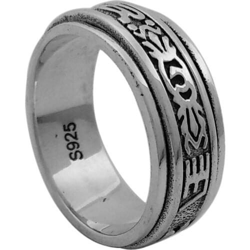 BOCAI New Real 100% s925 sterling silver jewelry retro Buddhist turning men and women ring good luck