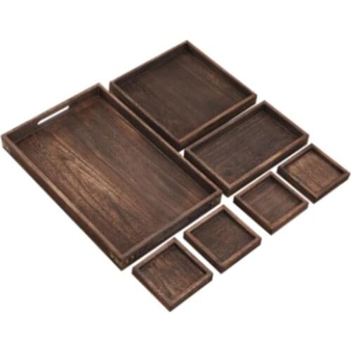 Set of 7 Rustic Paulownia Wooden Nesting Serving Trays Set with Cutout Handles NEW