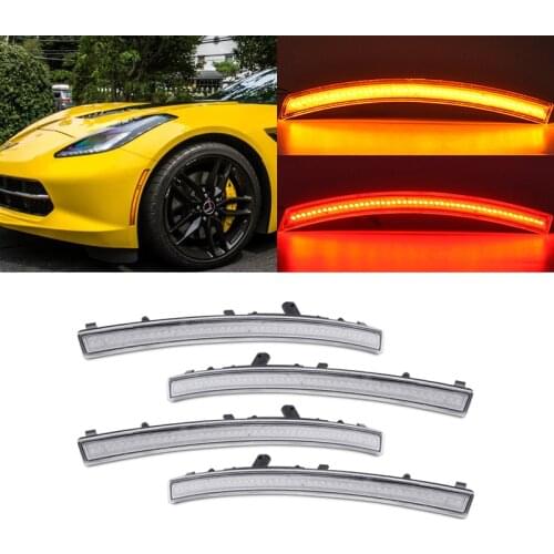 Fits For Chevrolet Corvette C7 2014-2019 Front Amber Rear Red Clear Lens Auto Led Side Marker Lights