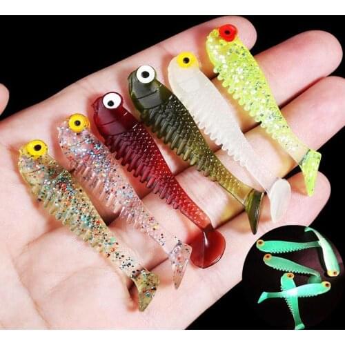 10PCS 5PCS Trolling Worm Luminous Soft Bait 5cm Artificial Silicon Crank baits Minnow Fishing Lure Wobbler JIg Baits
