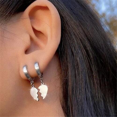 Simple Geometric Cracked Heart-Shaped Earrings Stainless Steel Silver Color Clip Earrings Trendy Womens Jewelry Accessories