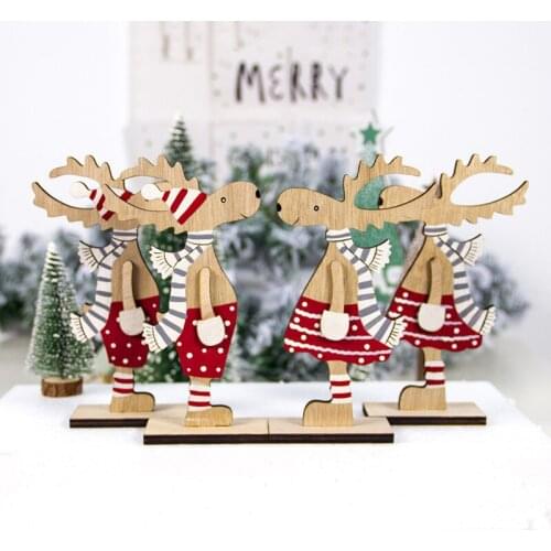 Painted Wooden Xmas DIY Desktop Elk Decoration Dinner Table Deer Home Window Display