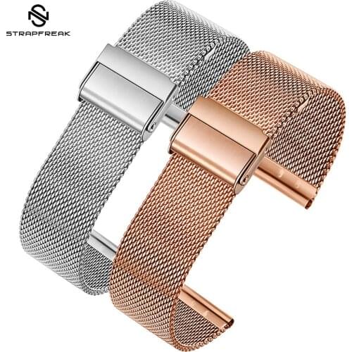 12mm 14mm 16mm 18mm 20mm 22mm Milanese Watchband Universal Stainless Steel Metal Watch Band Strap Bracelet Black Rose Gold