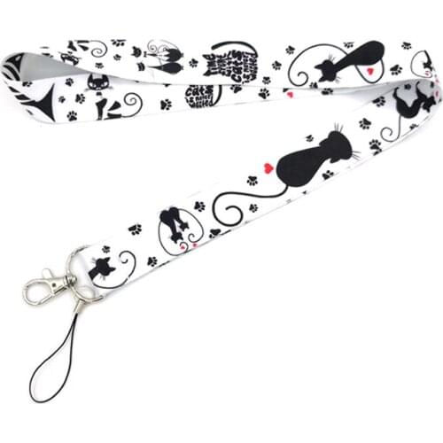 Cartoon Black Cat Neck Strap Lanyards For Keys ID Card Badge Holder Keychain DIY Hang Rope Webbing Ribbon Keycord Toys Gifts