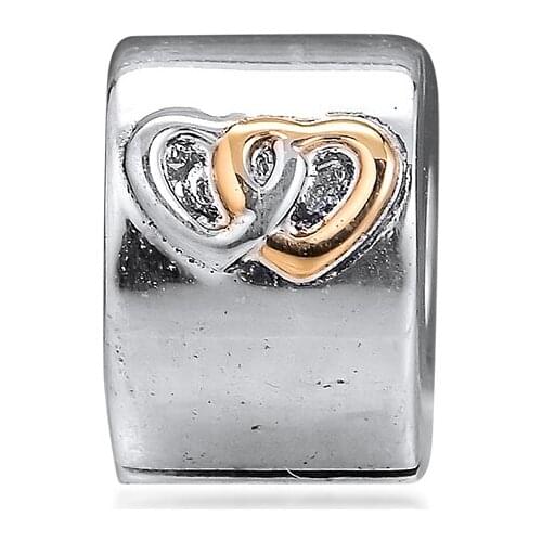 Fits Bracelet Charms DIY Beads for Jewelry Making Interlocking Heart Clip Beads Genuine 925 Sterling Silver Charms Not Plated
