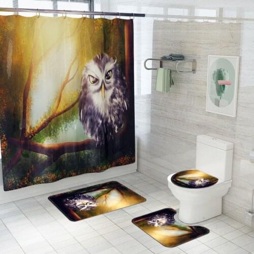 Modern Home Decoration Bath Mat and Shower Curtain Set 3D Cartoon Printed Bathroom Carpet Set Water Absorbing Toilet Foot Rugs
