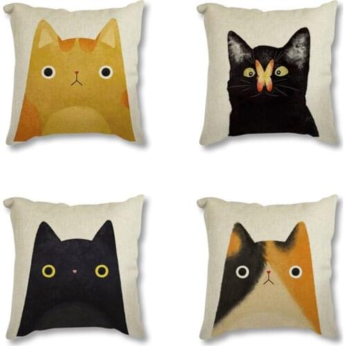 Modern Cute Cat Poster Print Cushion Cover Decorative Pillowcase Hippie Kawaii Cushion cover for Sofa Kids Room Home Decor