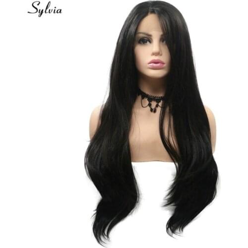 Sylvia Dark Brown Color Synthetic Hair Long Natural Wave Glueless Kanekalon Fiber Hair For Women 2# Lace Front Wig Half Handmade
