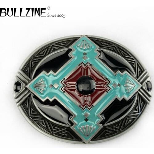 The Bullzine Fashion western belt buckle with pewter finish FP-03385 suitable for 4cm width snap on belt