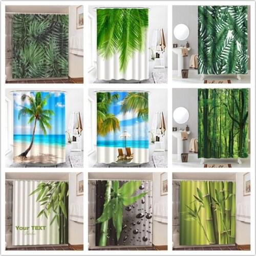 Green Leaves Curtains For Bathroom Decorative Sunny Beach Forest Printed Waterproof And Mildew Shower Curtains Set With 12 Hooks