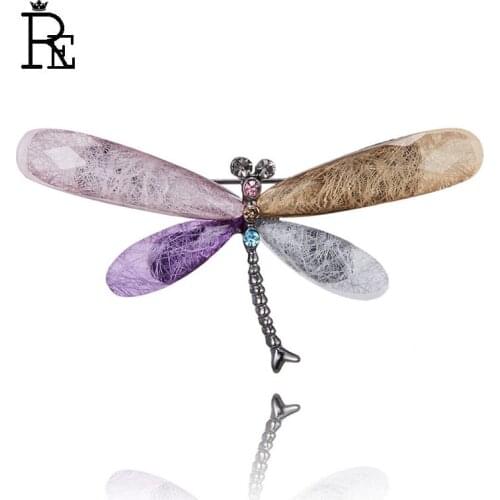 New Fashion Five-color Acrylic Brushed Crystal Dragonfly Brooches for Women Large Animals Brooch Pin Dress Coat Accessories O134