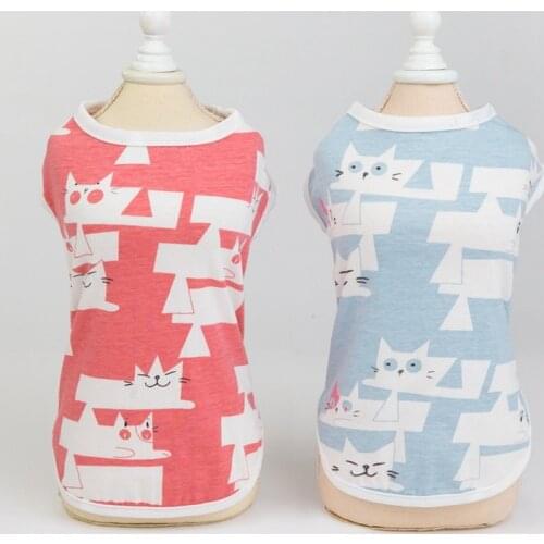 Dog Vest Comfortable Soft Cotton Material Breathable Lightweight Durable Cartoon Cat Pattern Printed Pet Dog Clothes