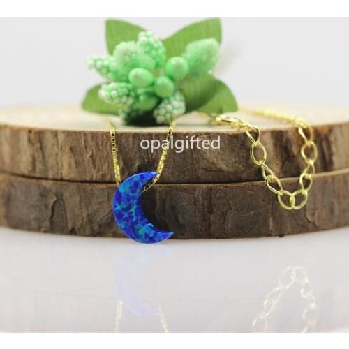 1pc/ lot OP27Dark Blue 8x11mm 925 Sterling Silver Moon Fire Opal Pendant OP27 Dark Blue Opal Moon Opal Necklace For Present