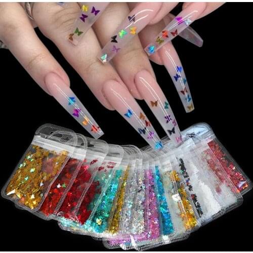 Holographic Butterfly Sequins Nail Art Glitter Sparkly 3D Laser Shape Flakes Polish Decoration for Nail Art Accessories