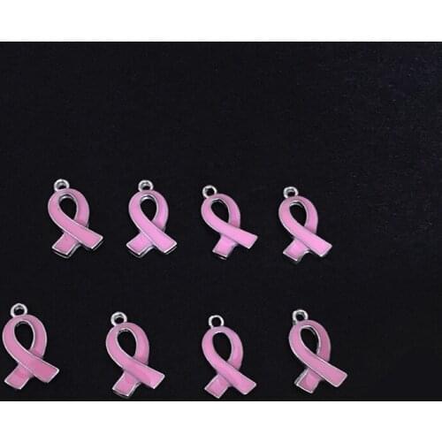 100pc) 18*10mm Breast Cancer Charms Pink Ribbon Awareness Dangles High Quality