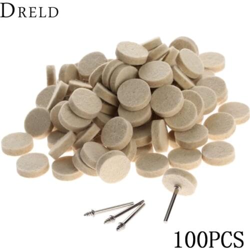 100Pcs 25mm Dremel Accessories Wool Felt Polishing Buffing Wheel Grinding Polishing Pad+4Pc 3.2 mm Shanks for Dremel Rotary Tool