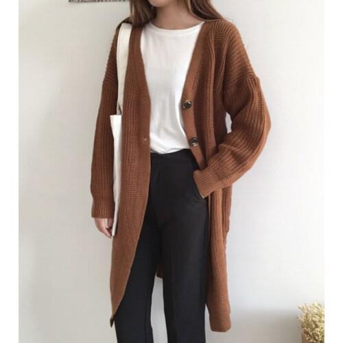 2020 WomenS Kawaii Ulzzang Korean Retro Long Sweaters Cardigan Coat Female Sweater Female Korean Harajuku Clothing For Women