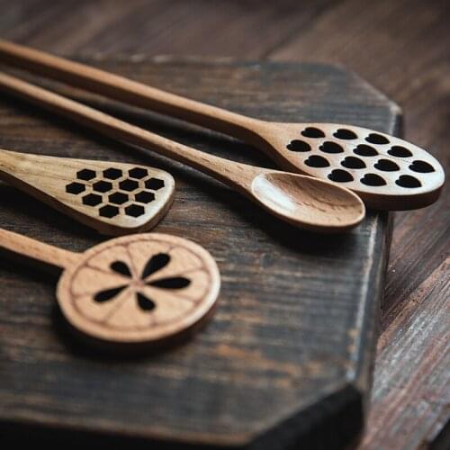 3Pcs/lot Wooden Honey Stick Stirring Spoon Long Handle Coffee Juice Server Mixing Teaspoons Kitchen Restaurant Party Supplies