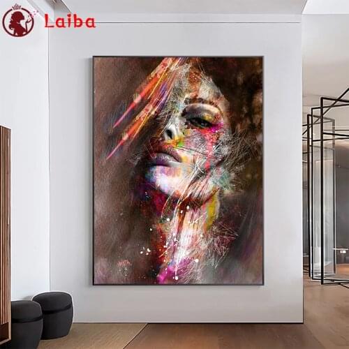 3d diamond embroidery Abstract art, painted woman Diy full diamond painting stitch cross mosaic picture rhinestones home art