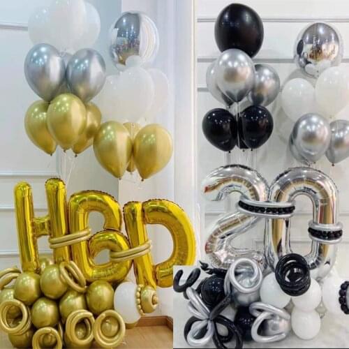 48 pcs Metallic Silver Gold Birthday Party Decorations Kit 32" HBD White Latex Balloons DIY Creative Package for Adult Birthday