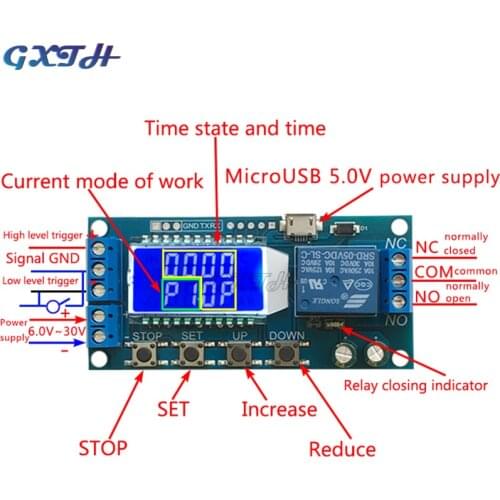 6-30V Micro USB Digital LCD Display Time Delay Relay Module Control Timer Switch Trigger Cycle Module XY-LJ02