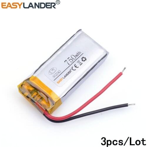 3pcs/Lot best battery brand 3.7 V polymer lithium battery 902043 750mAh For MP3 MP4 MP5 GPS wireless earphone