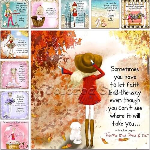 New Diamond painting Text Cartoon girl Beach maple doll DIY Full Square Drill embroidery Cross stitch Round mosaic Drawing 803