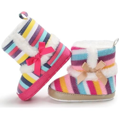 Newborn Baby Rainbow Wool Infant cotton Padded Shoes Boots for Winter and Snow 0-18M