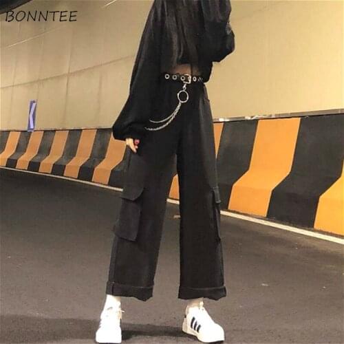 Cargo Pants Women 3XL Harajuku Chic High Street Popular Ladies Trousers Elastic Waist BF Style Black Basic New Summer Teens Pant
