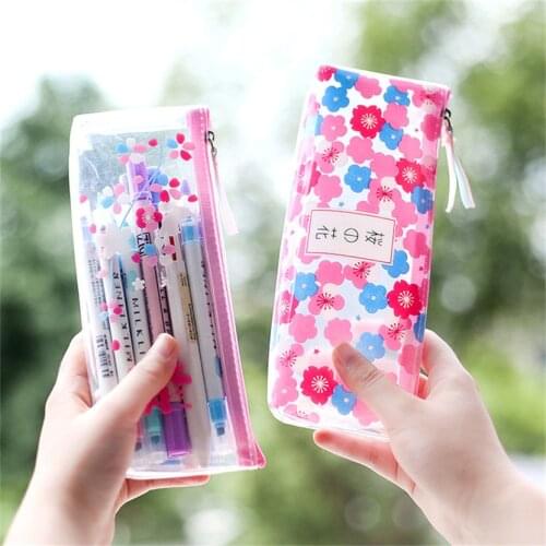 Pencil Case Sakura Japanese Stationery Wholesale Pencil Bags Twice Clear Large School Bags Kawaii Makeup Pouch Cute School Case