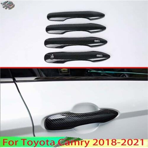 For Toyota Camry 2018 2019 Car Decoration Carbon Fiber Style Door Handle Cover With Smart Key Hole Catch Cap Trim Molding