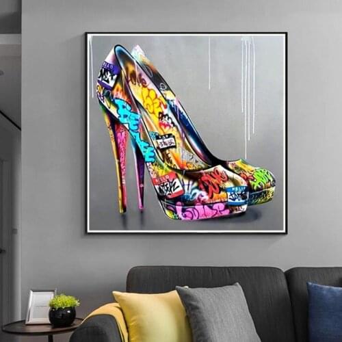 Graffiti Wall Art High Heels Poster Street Art Prints Modern Canvas Painting Pictures for Living Room Home Decoration Girls Gift