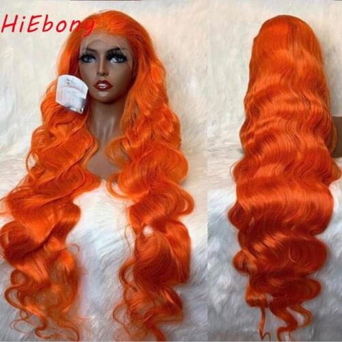 HiEbony Remy Human Hair Lace Front Wig Preplucked Orange Wave 180% density 13x4 Glueless Lace Front Wigs Free Part Lace Wigs