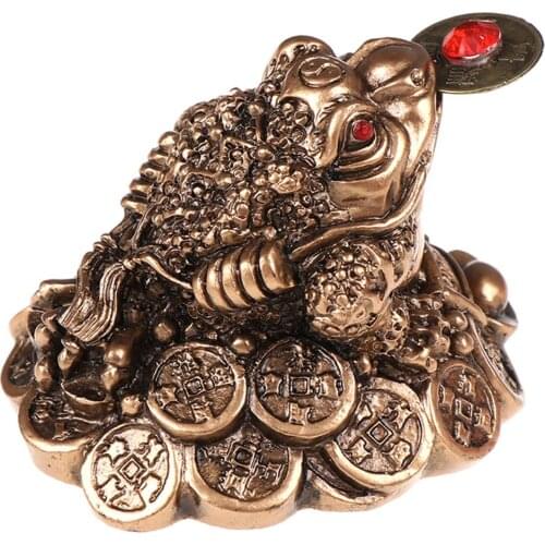 Chinese Fengshui Money Coin Toad Figurine LUCKY Fortune Wealth Golden Frog Tabletop Decoration Ornaments for Office Home Decor