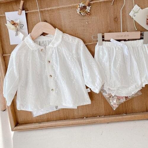 Spring Baby Girls Clothing Set Autumn Kids Baby Girls Suit Baby Lotus Leaf Collar Long Sleeve Top + Shorts Childrens Set 0-4Yrs