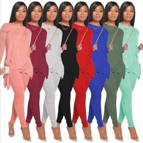 Fashion Women Irregular T Shirt Sets Autumn Winter Solid Casual Pleats Legging Outfits Two Pieces Sports Outwear Club Tracksuits