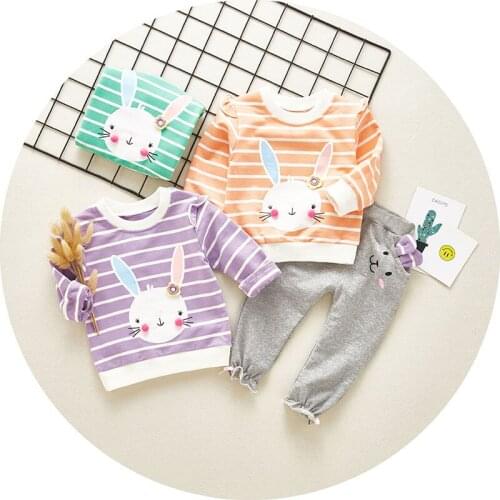 2019 Baby Clothing Sets Cartoon Rabbit Printed Long Sleeve T Shirt Pants Toddler Infant Cotton Tops Clothes O-Neck Baby Boy Girl