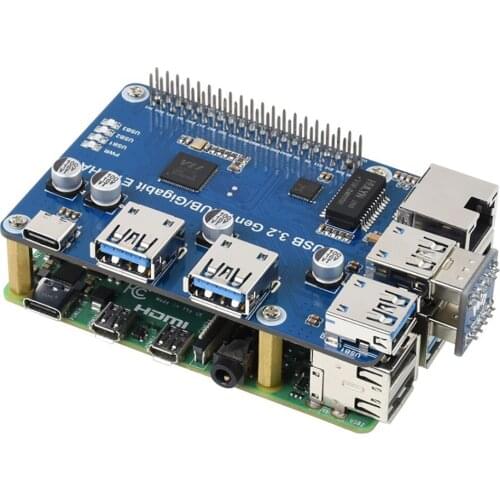 USB 3.2 Gen1 And Gigabit Ethernet HUB HAT for Raspberry Pi, 3xUSB, 1xGigabit ETH for RPI Raspberry Pi Zero W WH 3B Plus 4 4B