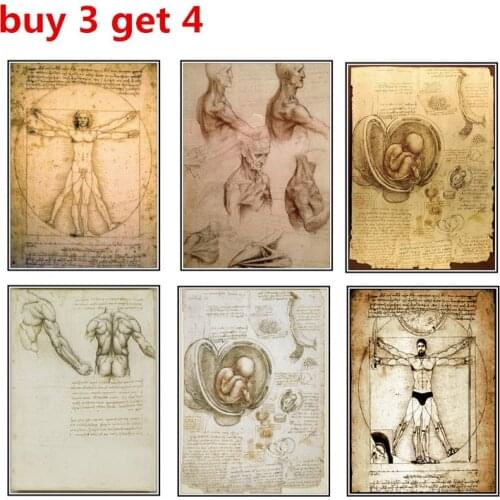 Leonardo da Vinci Manuscript - Vitruvian Man Posters Nostalgic Retro Decorative Painting Core Kraft Paper Vintage poster 6