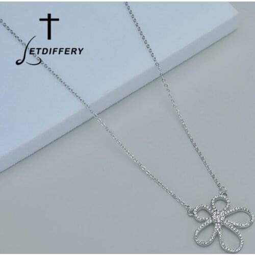 Letdiffery New Luxury Flower Zircon Crystal Pendant Necklac Stainless Steel for Women Party Birthday Jewelry Gifts
