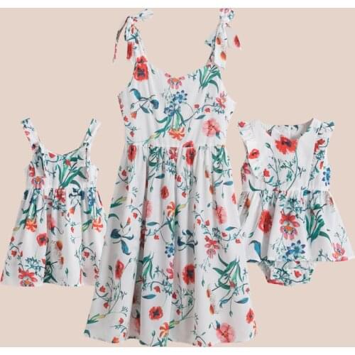 Summer Family Mathing Clothes Flower Print Dress Mom and Daughter Family Look Sleeveless Outfits Family Day Baby Girls Clothing